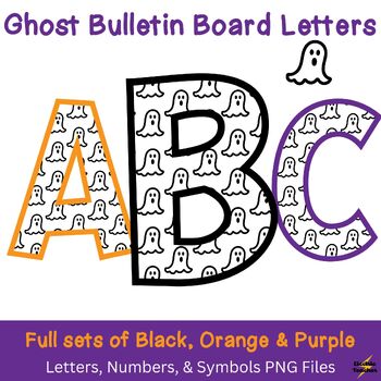 Preview of Halloween Bulletin Board Letters: Ghost Design Black, Purple & Orange numbers