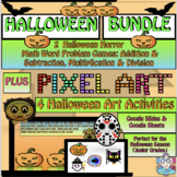 Halloween Bundle: 2 Math Word Problem Games & 4 Pixel Art 