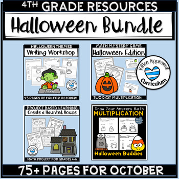 Preview of Halloween Bundle 4th Grade Math, Writing, Project Based Learning
