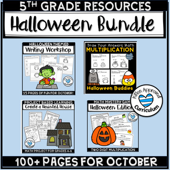 Preview of Halloween Bundle 5th Grade Math, Writing, Project Based Learning, and Games!