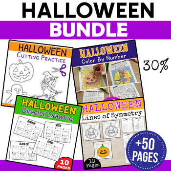 Preview of Halloween Bundle Activities: Coloring, Drawing, Symmetry..| Halloween Worksheets