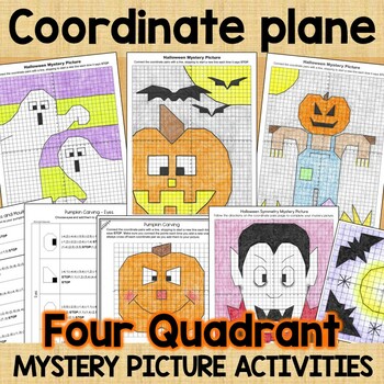 Preview of Halloween Mystery Graphing Picture Activities in Four Quadrants BUNDLE