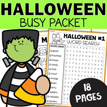 Preview of Halloween Busy Packet - Word Search and Activities Work October 1st 2nd Grade