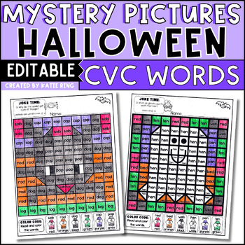 Preview of Halloween CVC Words Practice Coloring Pages Editable Worksheets