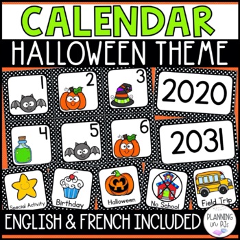 Preview of Halloween Calendar Numbers and Pieces for October | English and French