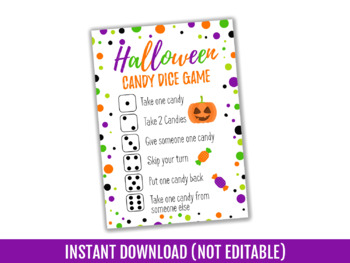Preview of Halloween Candy Dice Game Printable, Kids Activity Ideas, Funny Game