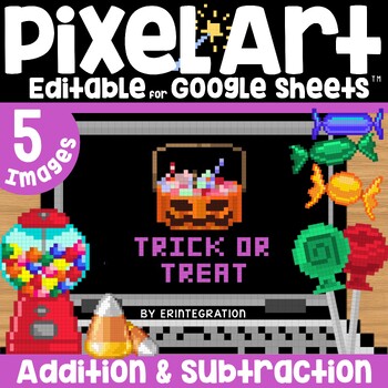 Preview of Halloween Pixel Art Addition and Subtraction Facts for Google Sheets