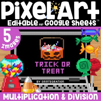 Preview of Halloween Pixel Art Multiplication and Division Fact Practice for Google Sheets