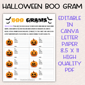 Preview of Halloween Candy Gram Template, School Candy Gram, School Fundraiser, Boo Gram