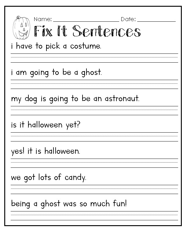 Halloween Capitalization Fix It Sentences Worksheet By RaeAnn Canterbury