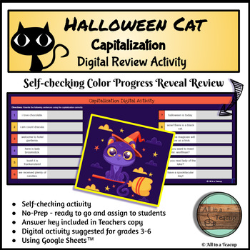 Preview of Halloween Capitalization Review Cat Color Reveal Digital Activity
