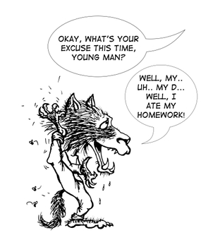 Preview of Halloween Cartoon Clipart - Werewolf's Homework Excuse