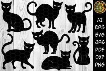 Preview of Halloween Cat Silhouette Clipart Set