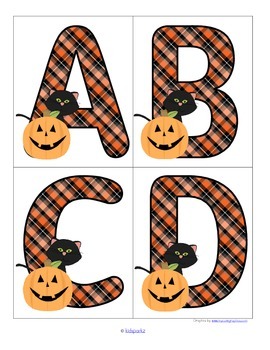 Preview of Halloween Cats Alphabet Large Upper Case Flashcards FREE