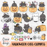 Halloween Cats Cliparts, Cute Black cat clip art, Pumpkin,