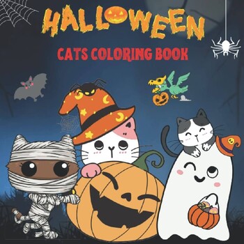 Preview of Halloween Cats Coloring Book: An Easy Coloring Book for Busy Adults (or Kids!)