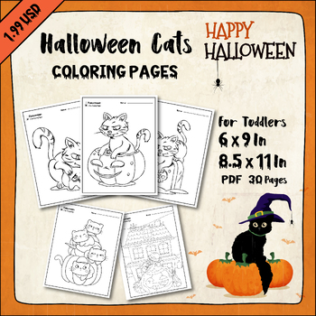 Preview of Cute Halloween Cat Coloring Pages