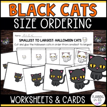 Preview of Black Cats Size Ordering for Halloween | Order by Size | Cut and Glue