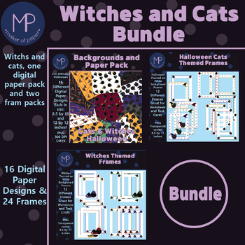 Preview of Halloween Cats and Witches Bundle (Great for Halloween Party Worksheets)