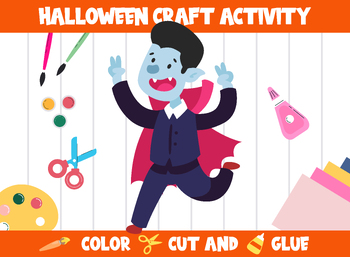 Preview of Halloween Character Craft Activity - Vampire - Color, Cut, and Glue for PreK-2nd