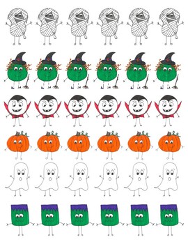 Preview of Halloween Characters Clipart Game, Ghost, Witch, Pumpkin, Dracula, Mummy