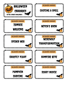 Preview of Halloween Charades Printable PDF - Party Game