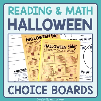 Preview of Halloween Choice Board - Reading, Writing, and Math! ( + Digital Option)