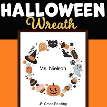 Preview of Halloween Classroom Door Wreath | Cute Name Sign | Easy Fall Decoration