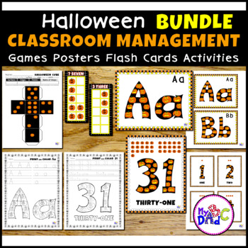 Preview of Halloween Classroom Management Games Posters Flash Cards and Activities BUNDLE