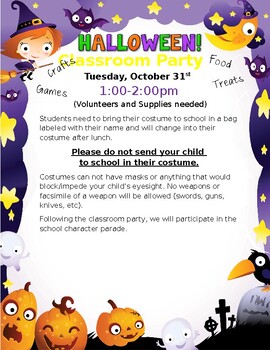 Preview of Halloween Classroom Party Parent Note