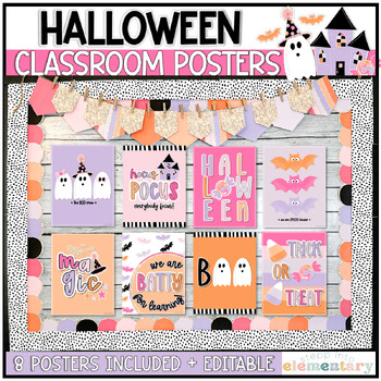Preview of Halloween Classroom Posters Set | Trendy Halloween | Halloween Decor - Editable!