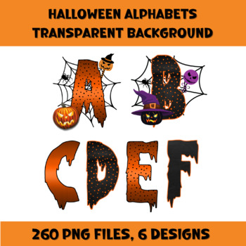 Preview of Halloween Clipart Alphabet PNG Transparent Background Bundle