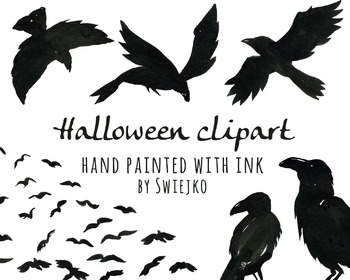Preview of Halloween Clipart, Black Ravens, Scarry, Silhouette
