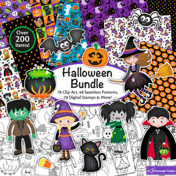 Preview of Halloween Clipart Bundle, Halloween Scrapbook Paper, Halloween Crafts | B3