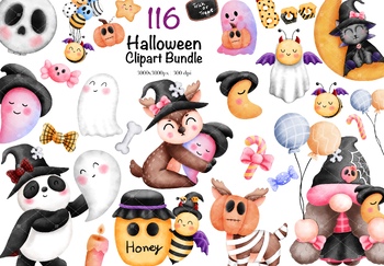 Preview of Halloween Clipart Bundle,Watercolor Clipart.