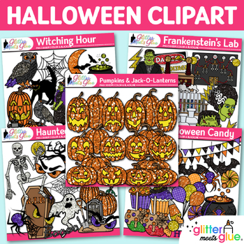 Preview of Halloween Clipart Bundle: Witch, Pumpkin, Frankenstein Clip Art Commercial Use