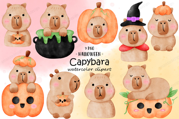 Preview of Halloween Clipart, Capybara Clipart, Cute Halloween Animal, Capybara