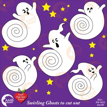 Preview of Halloween Clipart, Ghosts Clipart, Swirling Ghost Printable, AMB-2259