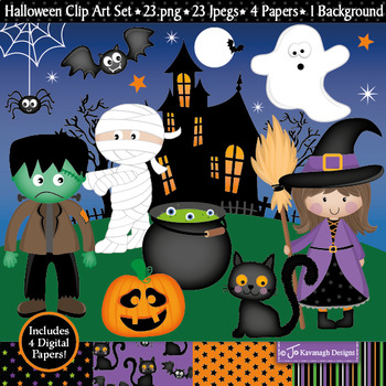 Preview of Halloween Clipart / Halloween Theme Clip Art / Witch / Pumpkin / Cat (C13)