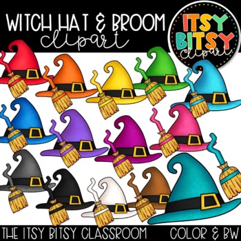 Preview of Halloween Clipart - Rainbow Clipart Witch Hats and Brooms