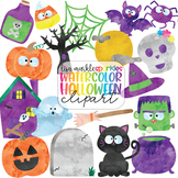 Halloween Clipart Watercolor - Ghost Pumpkin Witch Black C
