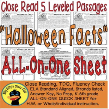 Preview of Halloween Close Reading 5 LEVEL PASSAGES Main Idea Fluency Check TDQs & More