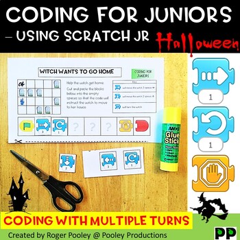 Preview of Halloween Coding for Juniors – Using Scratch Jr, making turns, answer key, notes