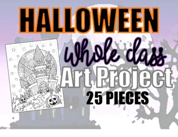 Preview of Halloween Collaborative Art Project! 25 Pages! Just PRINT & COLOR!