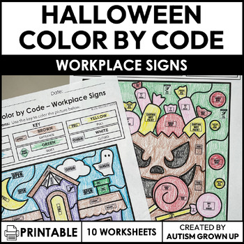 Preview of Halloween Color By Code | Reading Workplace Signs | Special Education