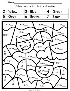 Halloween Color By Code - Subtraction by Jodi Southard | TpT