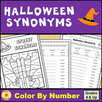 Preview of Halloween Color By Code Synonyms Worksheet