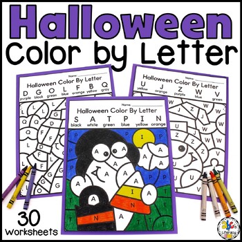 Preview of Halloween Color By Letter Recognition Worksheets  - Halloween Coloring Pages