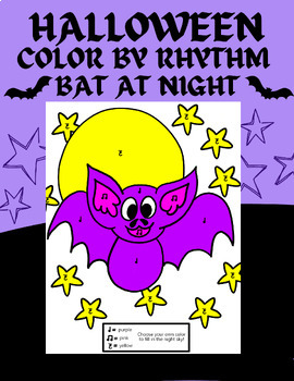 Preview of Halloween Color By Note - Bat at Night - Rhythm Activity