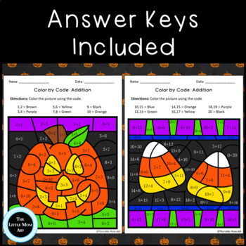 Halloween Color By Number Addition by The Little Mom Aid | TPT